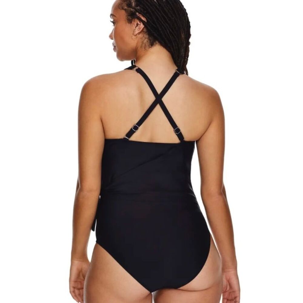 Birdsong Bondi Wrap Underwire One Piece Black Swimsuit V Neck‎ Womens 14 D/DD - Picture 2 of 13